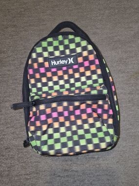 Hurley Checkered Mini Backpack in Green, Pink & Orange